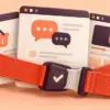 Ett fastspänt säkerhetsbälte omsluter webbläsarfönster med symboler för shopping, meddelanden och video och symboliserar trygga vanor på nätet.
